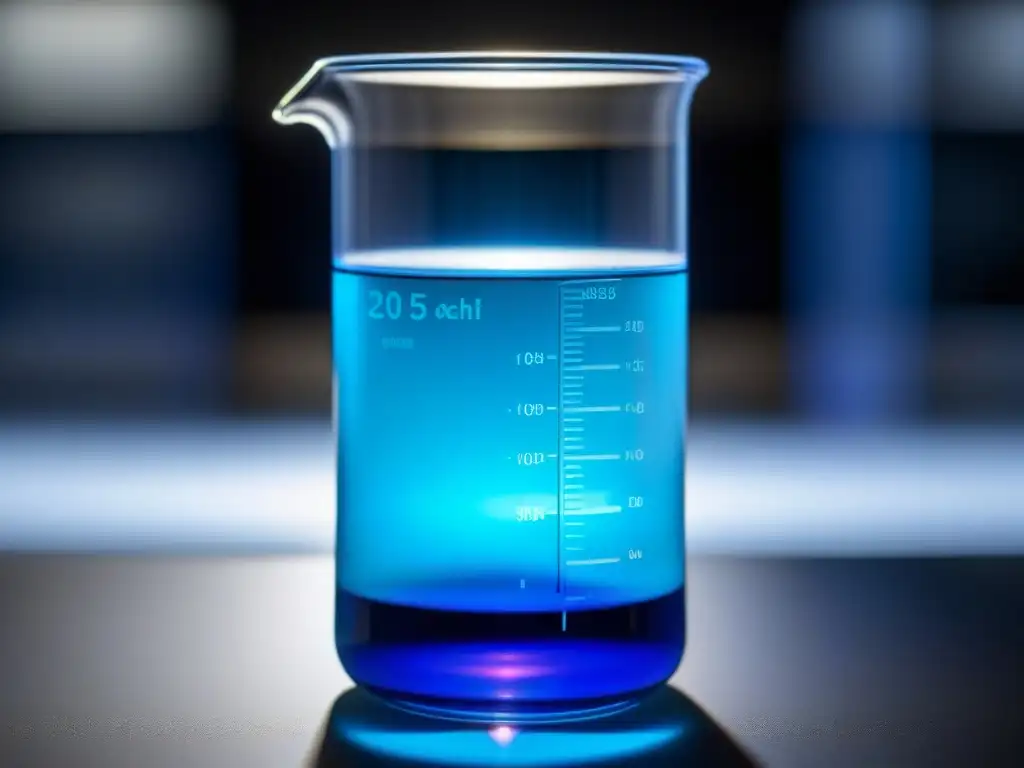 Un matraz de laboratorio con líquido azul vibrante, reflejando luz y símbolo de la importancia de la experimentación educativa