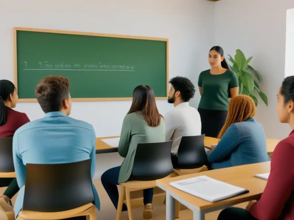 Metodologías de enseñanza de idiomas en Uruguay: Estudiantes diversos aprendiendo en clase con elementos de la cultura uruguaya