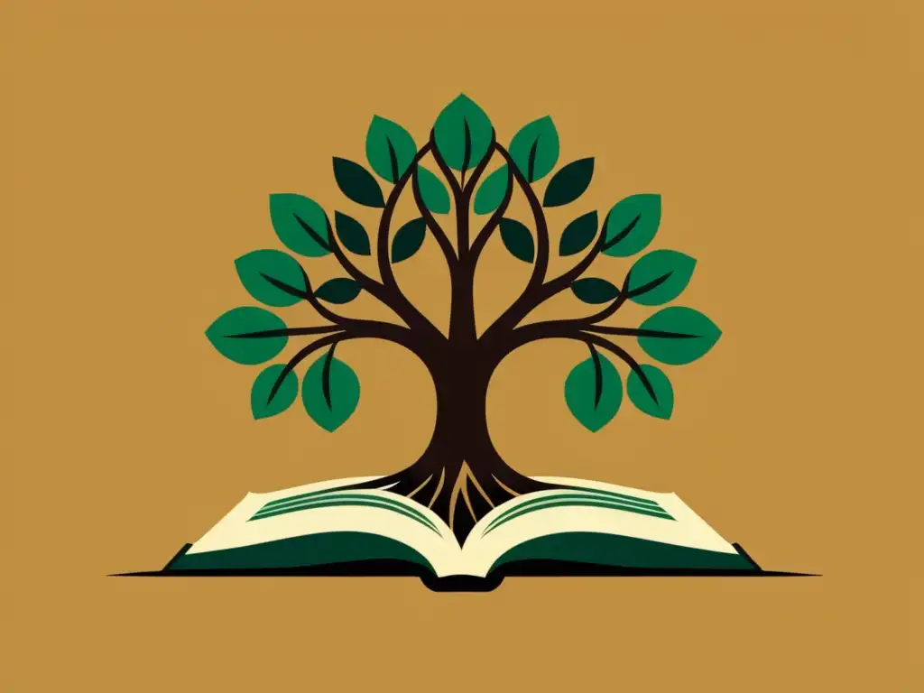 Ilustración minimalista: árbol con raíces en forma de libros simbolizando la reforma educativa en Uruguay para el crecimiento económico