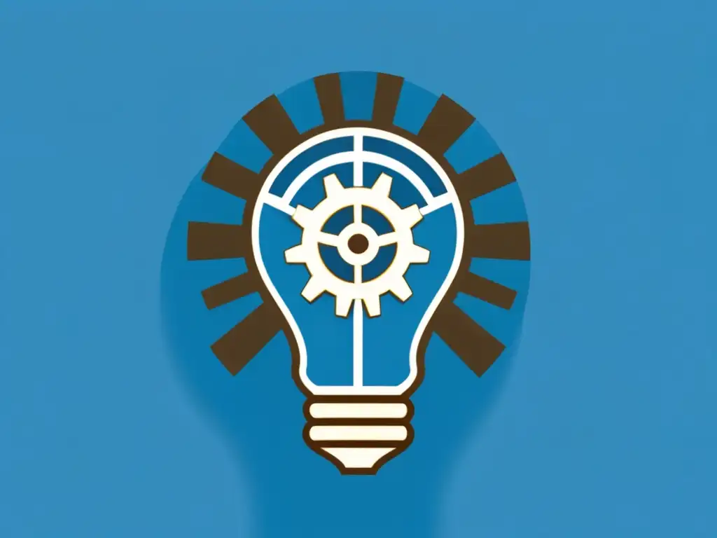 Ilustración minimalista de una bombilla rodeada de engranajes, simbolizando la educación fomentando el emprendimiento en Uruguay