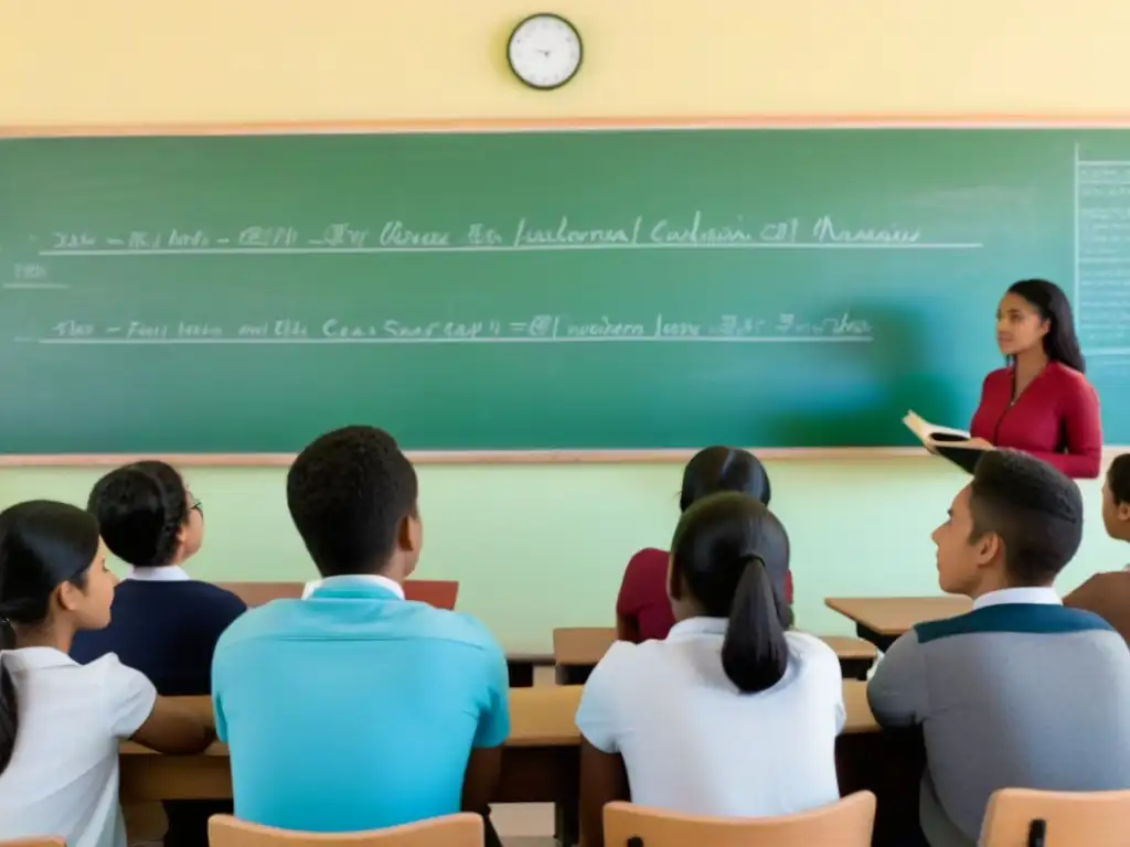 Ilustración minimalista de diversidad en educación sexual en Uruguay, con alumnos atentos y profesor frente a una pizarra