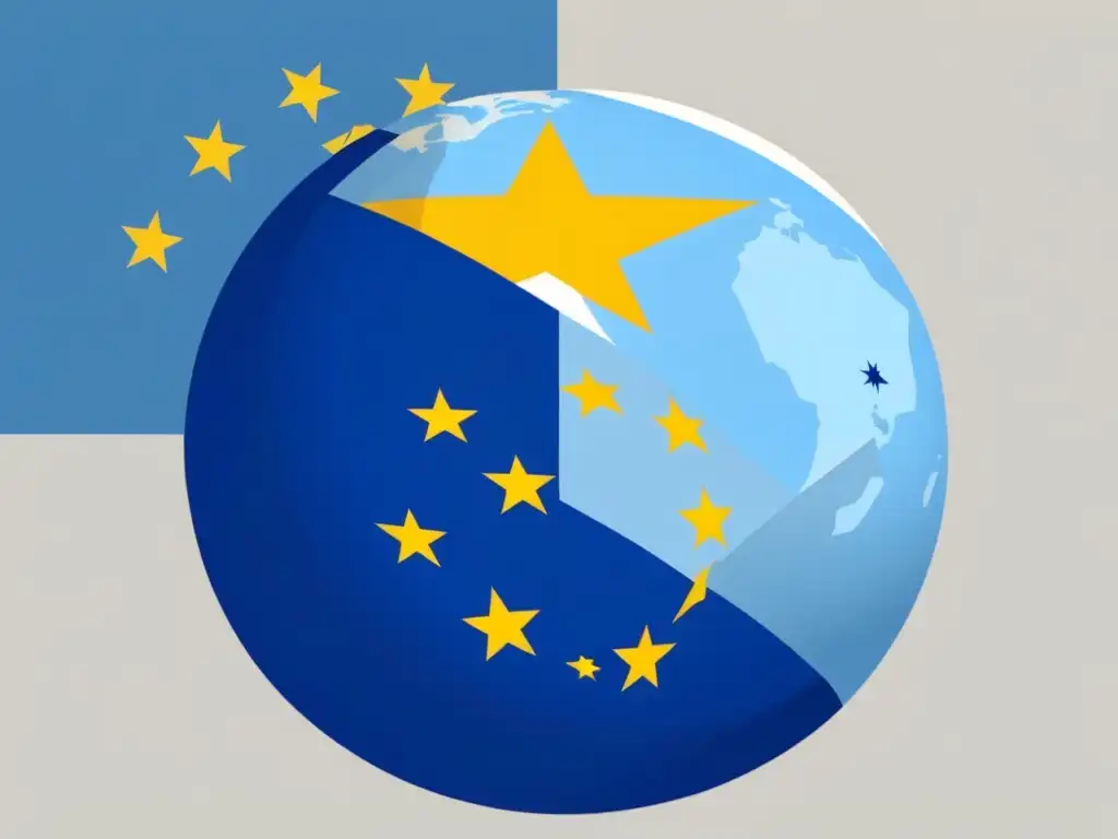 Ilustración minimalista de un globo con las banderas de Uruguay y la Unión Europea entrelazadas, representando el impacto de las políticas educativas de la Unión Europea en Uruguay