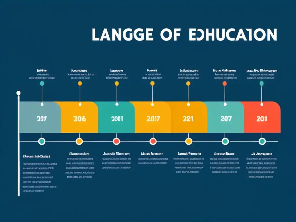 Ilustración minimalista de una línea de tiempo con las políticas lingüísticas educativas en Uruguay