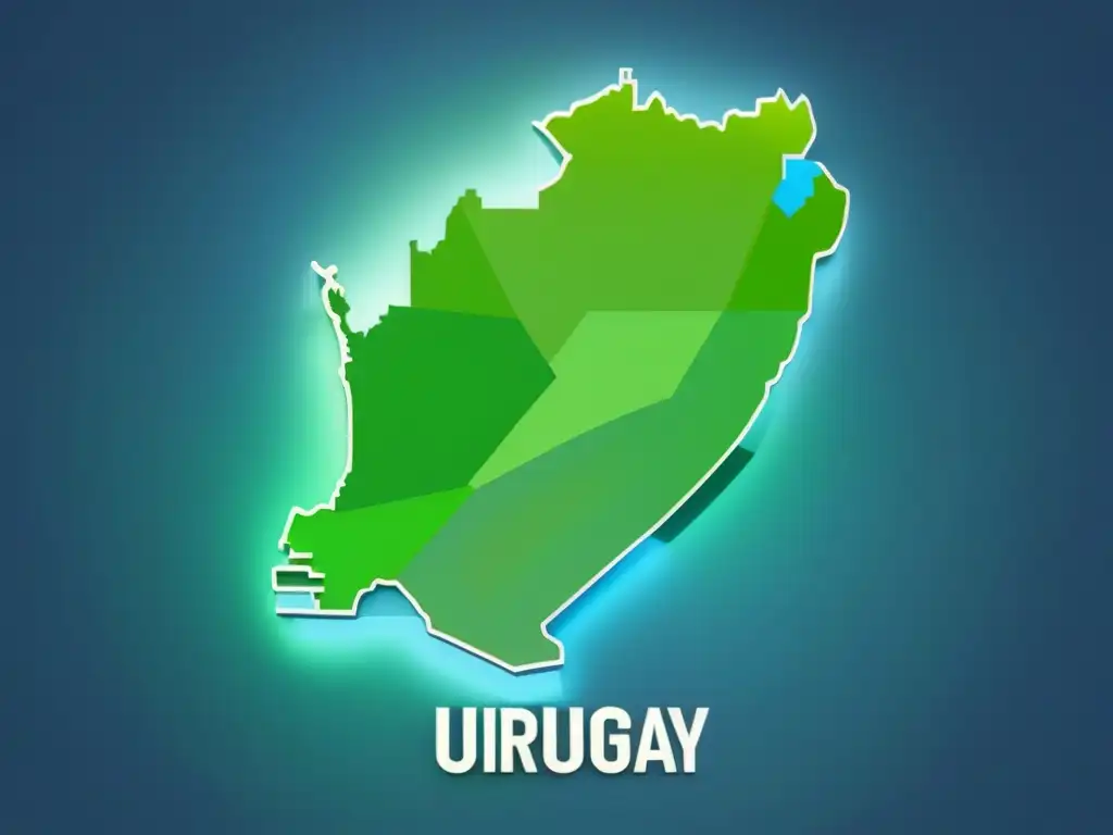 Ilustración minimalista de un mapa de Uruguay con elementos de plataformas AdTech educativas, en tonos techy azules y verdes