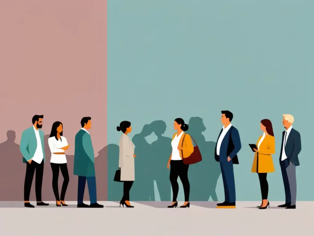 Bilingüismo en Uruguay: Conversaciones que impulsan el crecimiento Ilustración minimalista de personas diversas en un entorno urbano moderno, hablando español e inglés, simbolizando el bilingüismo en Uruguay y su impacto positivo en el crecimiento económico local