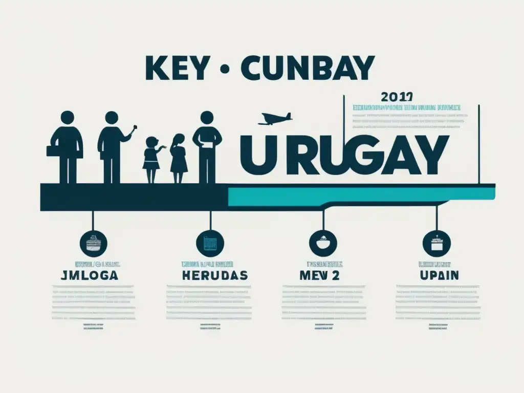 Ilustración minimalista detallando la evolución de políticas educativas en Uruguay en el siglo XX