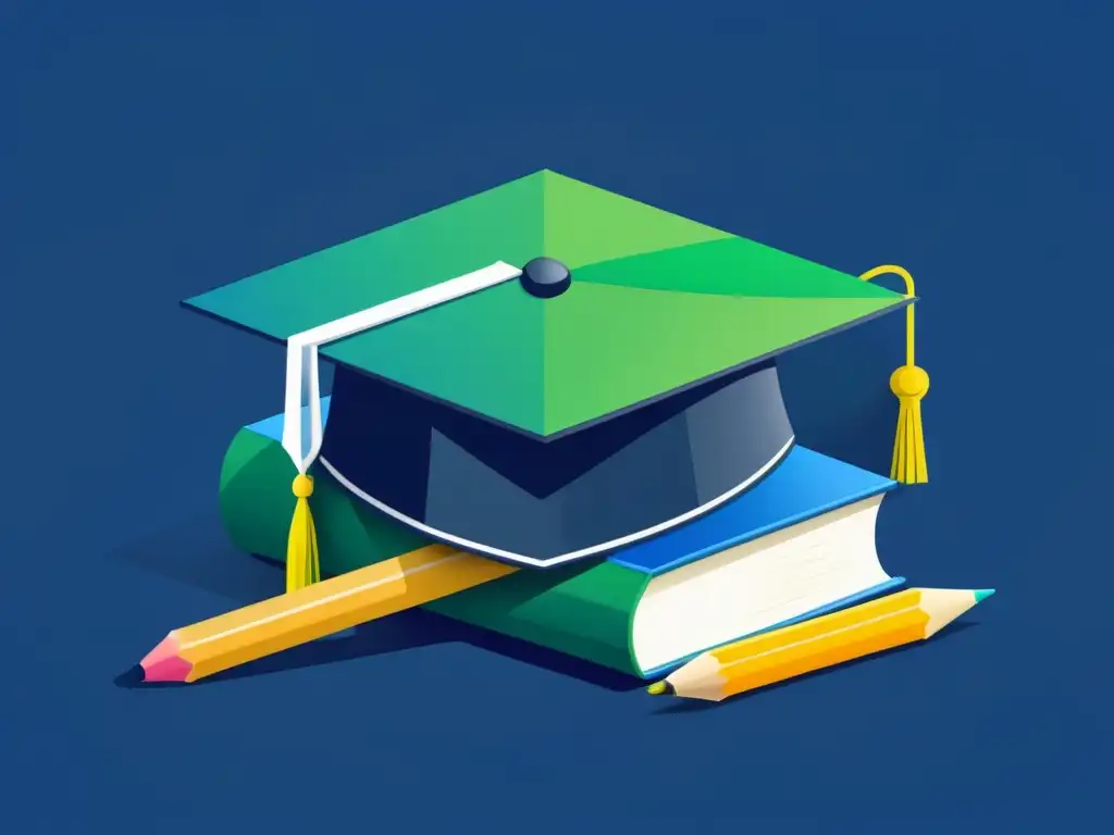 Blockchain educativo: fusión tecnológica en Uruguay Ilustración minimalista de red blockchain educativa en Uruguay, fusionando tecnología y educación con libros, birretes y lápices