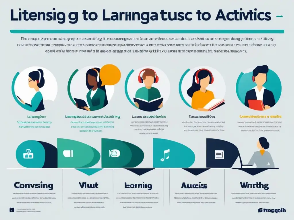 Infografía moderna de estudiantes de idiomas con distintos estilos de aprendizaje