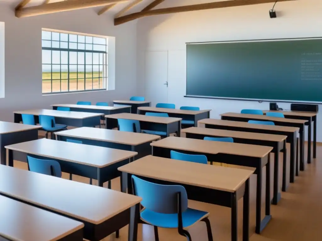 Moderno aula en un pueblo remoto de Uruguay con tecnologías educativas para comunidades remotas