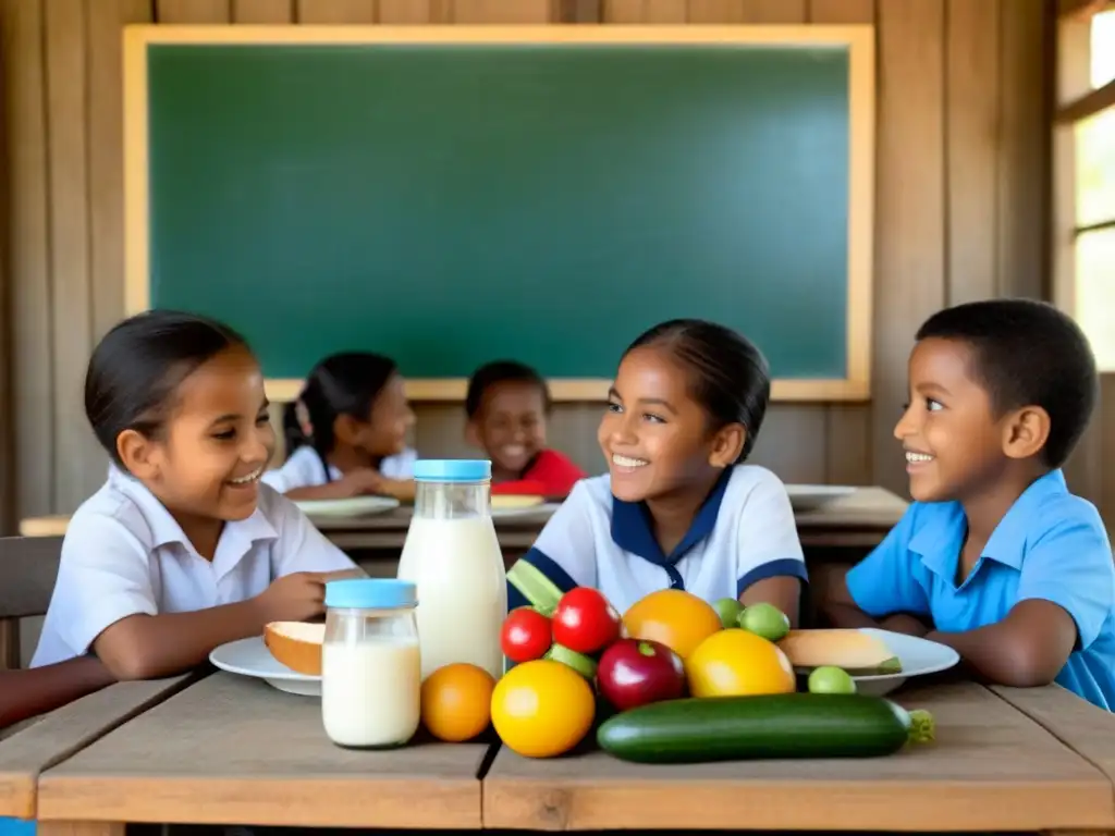 Un momento de felicidad y nutrición en la escuela rural: niños disfrutan de una comida juntos