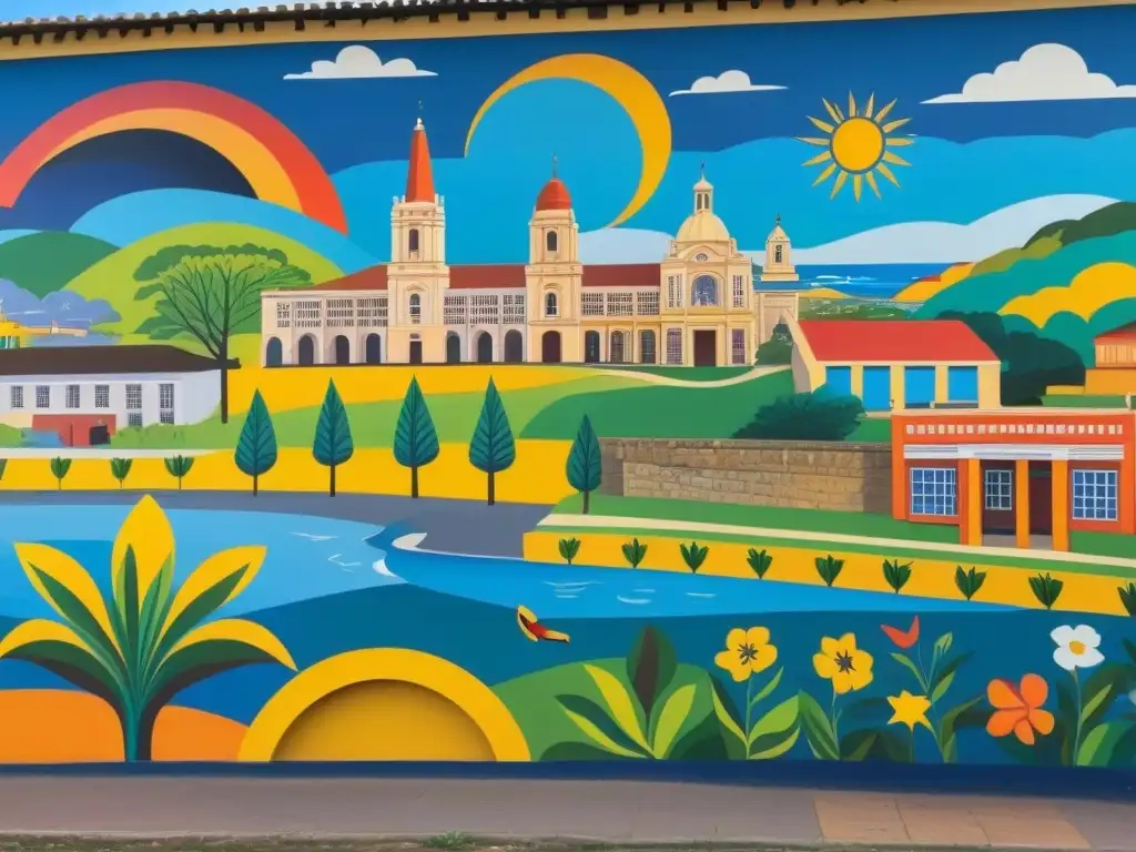 Un mural escolar vibrante y detallado en Uruguay que celebra la educación y la cultura del país