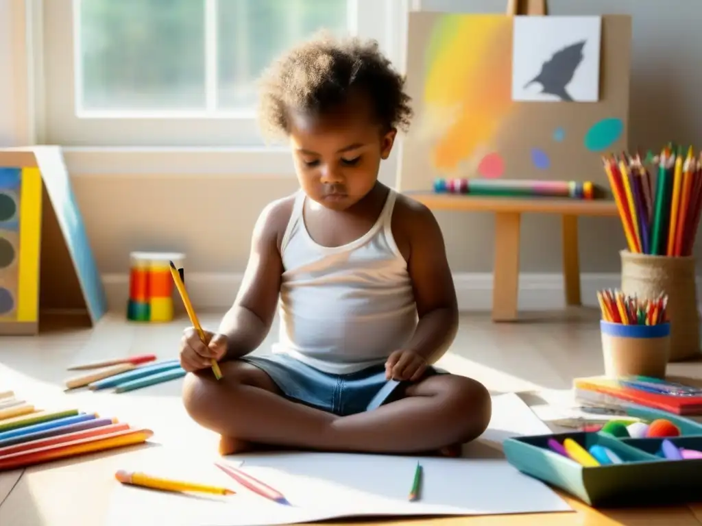 Niño concentrado con material artístico