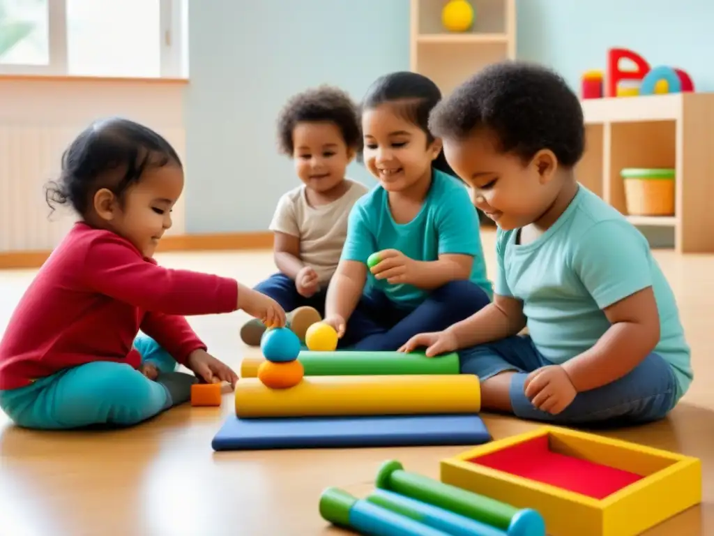 Niños felices de diversas etnias y habilidades jugando juntos en un ambiente educativo inclusivo y armonioso en Uruguay