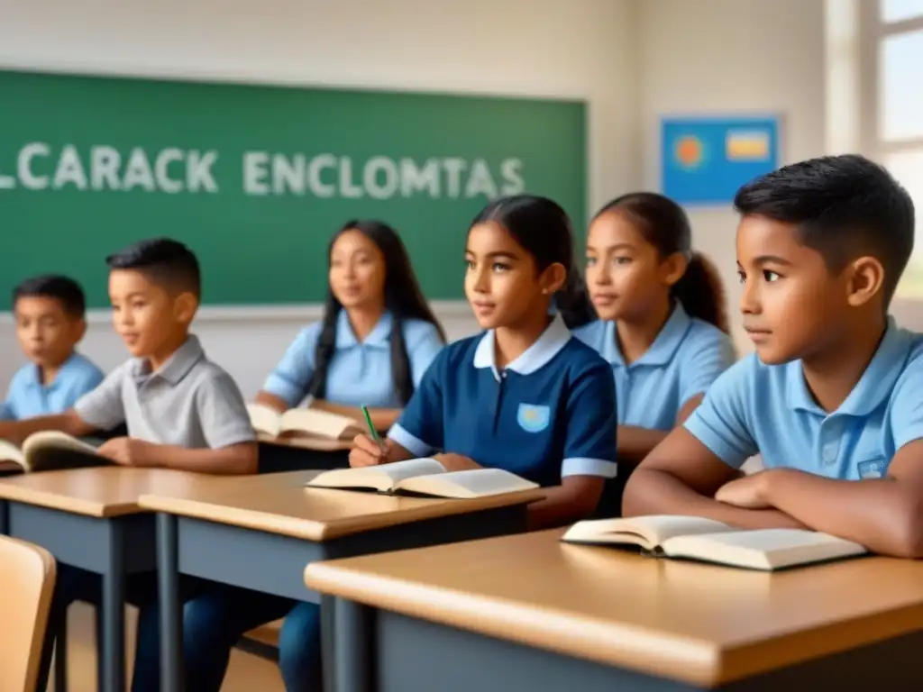 Niños diversos disfrutan aprendiendo juntos en un aula bilingüe con libros y materiales