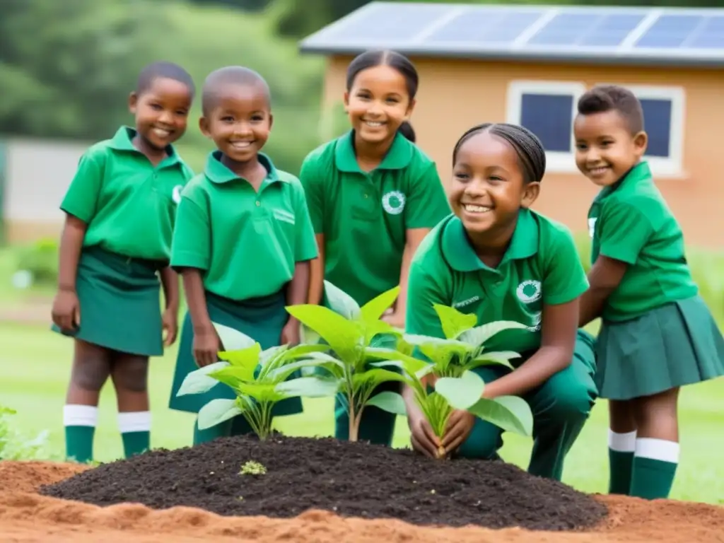 Niños en Uruguay participan en educación sostenible, cuidando el ambiente y sonriendo juntos en la escuela