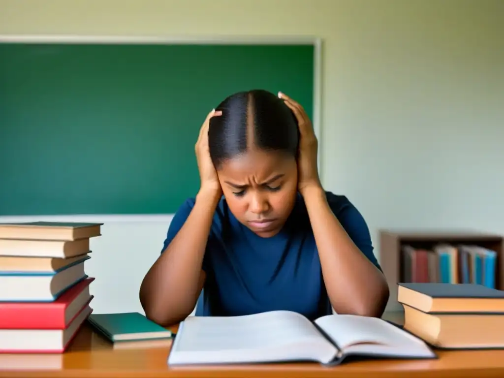 Preocupación y determinación: padre enfrentando desafíos educativos Un padre preocupado por el puntaje de una evaluación, rodeado de libros y útiles escolares
