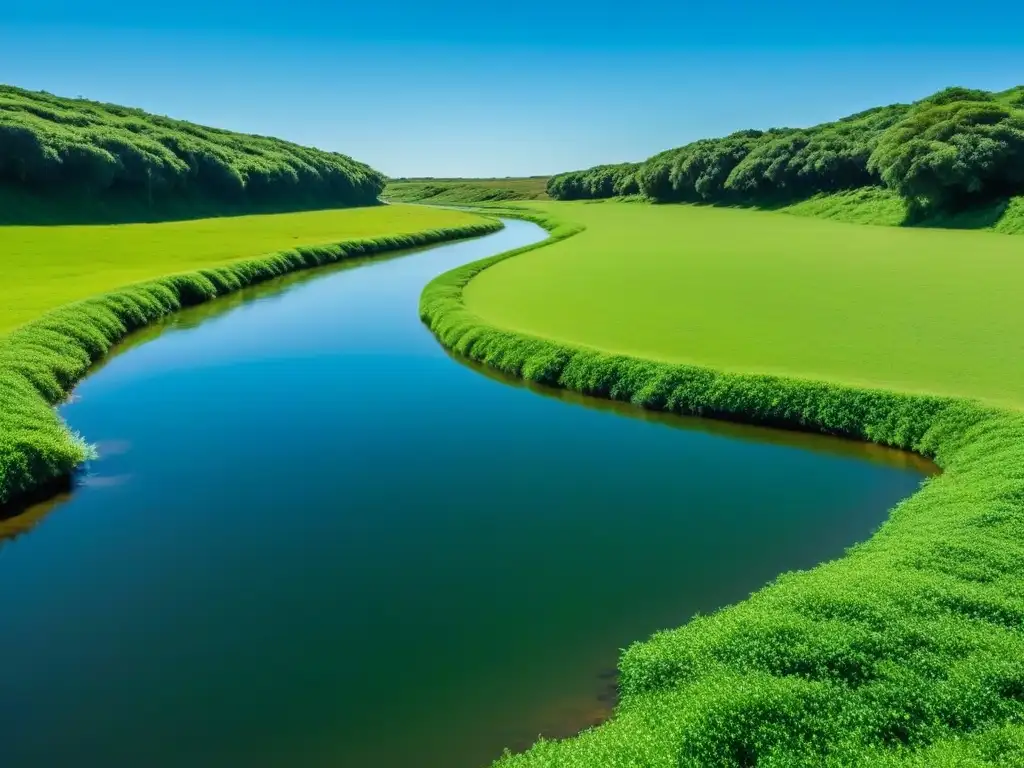 Paisaje sereno de Uruguay, con arroyo cristalino y cielo azul