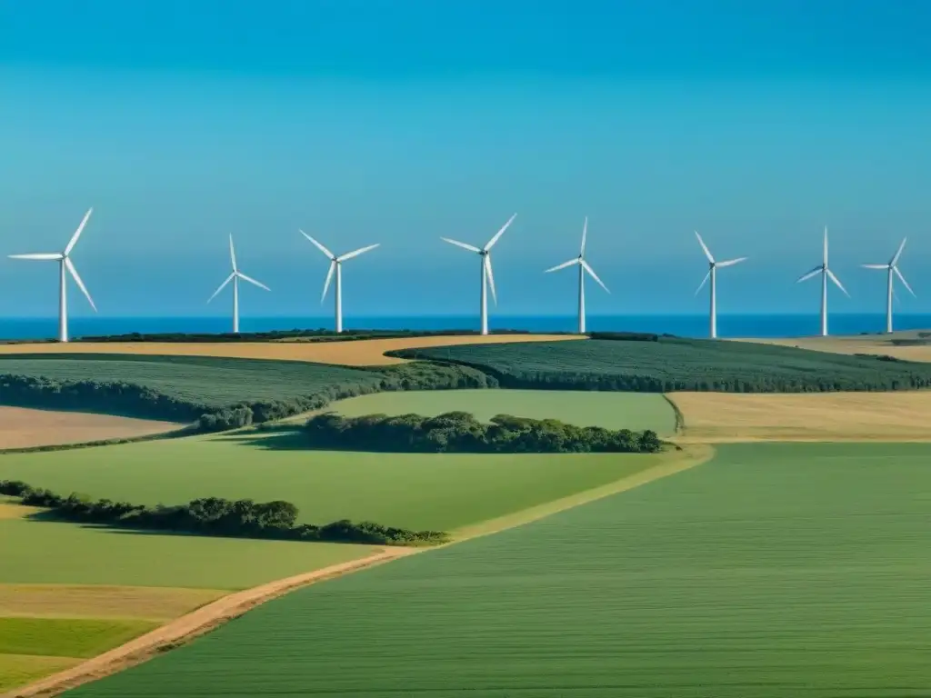 Paisaje sereno de Uruguay con molinos de viento, educación sobre cambio climático Uruguay