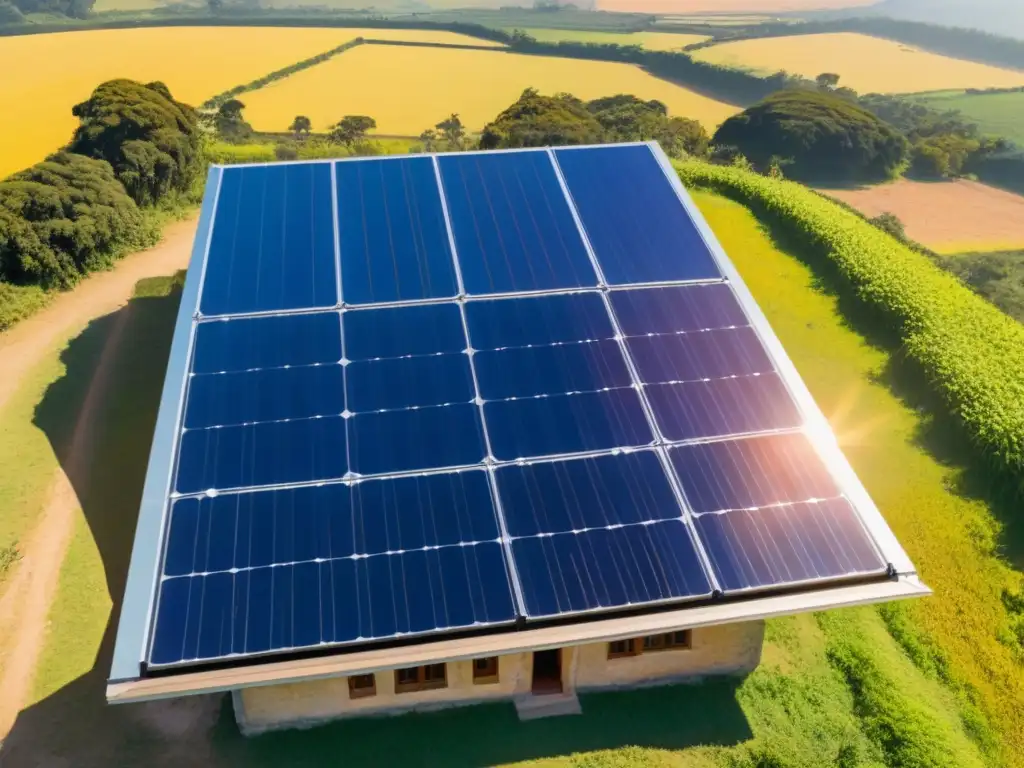 Panel solar reluciente en escuela rural uruguaya