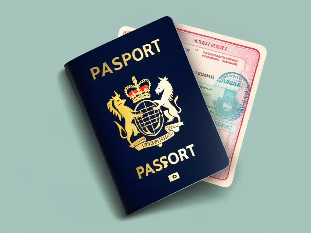 Un pasaporte ilustrado con sellos de distintos países, simbolizando la movilidad estudiantil internacional y visas de estudiante en Uruguay