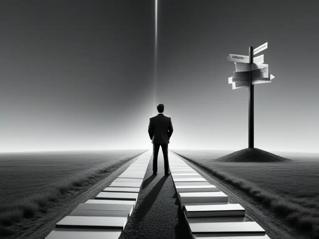 Decisión vocacional: libros vs Persona en encrucijada entre libros y televisión, simbolizando la influencia de medios y cultura en la orientación vocacional