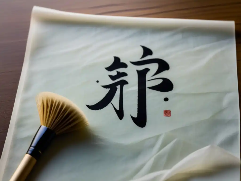Pincel de caligrafía chino sobre papel de arroz en blanco, reflejando serenidad y potencial cultural
