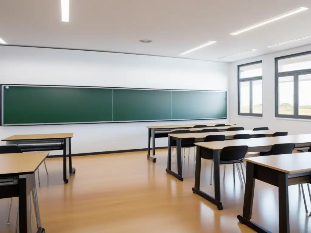 Plataformas educativas bilingües interactivas en Uruguay: aula moderna con tecnología de vanguardia y diseño minimalista