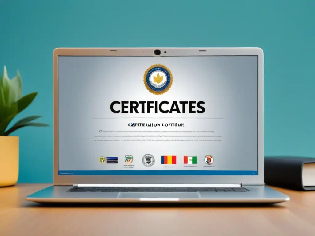 Un portátil moderno muestra certificados de cursos online en Uruguay