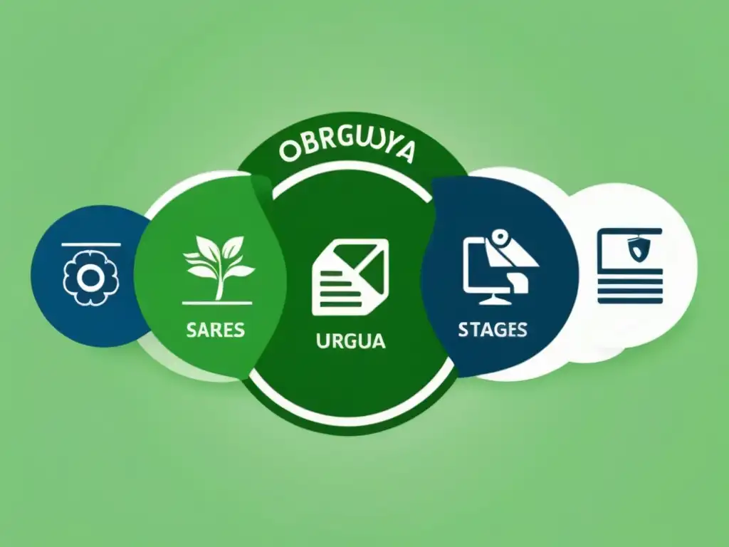 Proceso detallado de certificaciones en Agricultura Uruguay: solicitud, inspección, cumplimiento y certificación en diseño minimalista y profesional en verde, azul y blanco