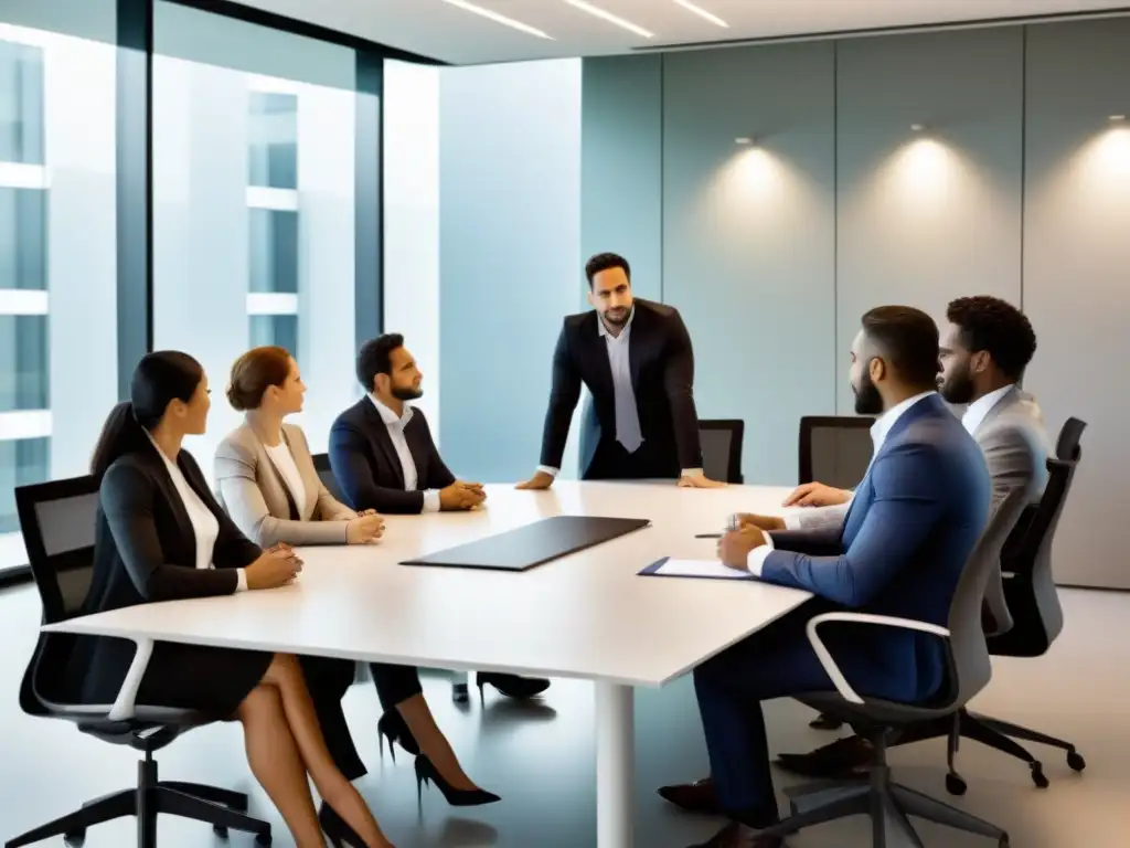 Profesionales diversificados discutiendo en una oficina moderna