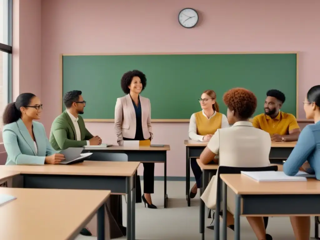 Profesionales diversos colaborando en aula de aprendizaje Profesionales diversos en aula de capacitación en educación en Uruguay