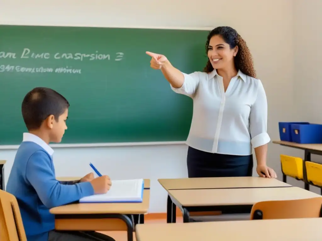 Profesora y estudiante en sesión de tutoría en Uruguay, destacando estrategias efectivas en ambiente tranquilo