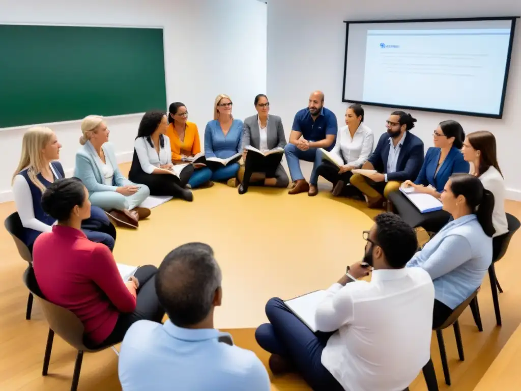 Profesores en un taller de formación docente continua en Uruguay, colaborando y aprendiendo juntos