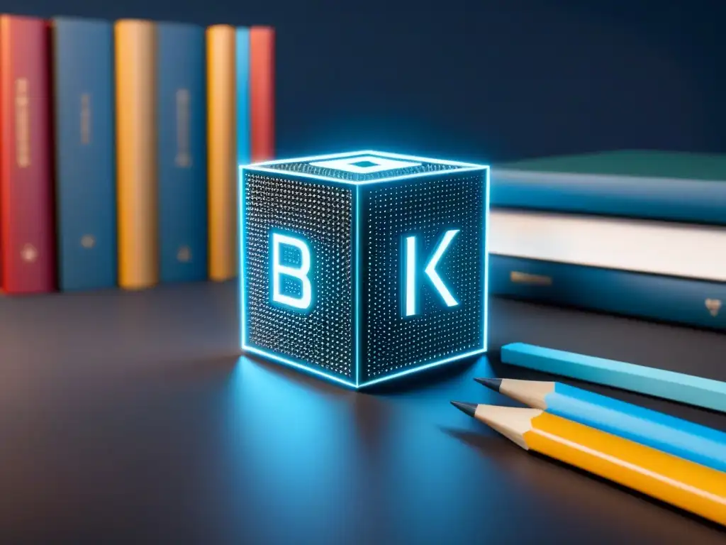 Red educativa blockchain futurista en Uruguay Una red blockchain futurista se entrelaza con elementos educativos tradicionales en Uruguay