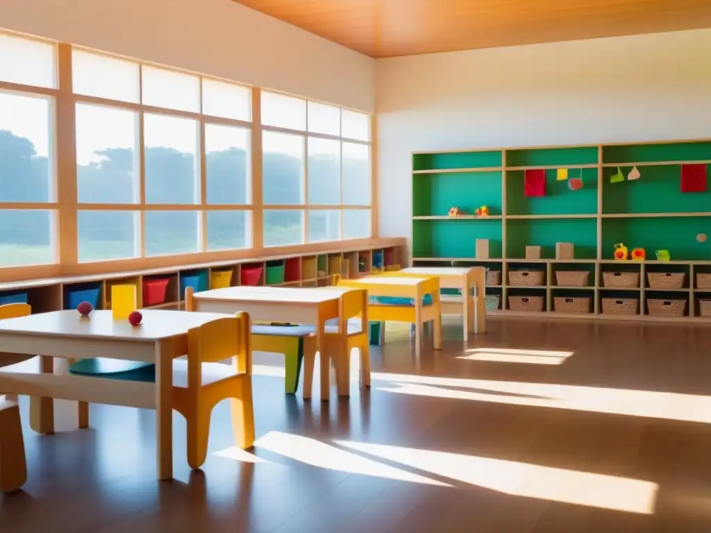 Aula Montessori en Uruguay: Educación colorida y serena Reformas educativas para el desarrollo infantil en Uruguay: aula Montessori colorida y serena con niños cooperando y explorando creativamente