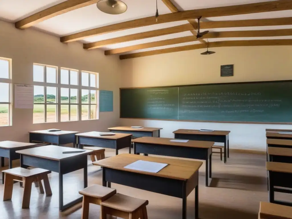 Inversión en educación rural en Uruguay: Aula rural con estudiantes diversos participando activamente en clase