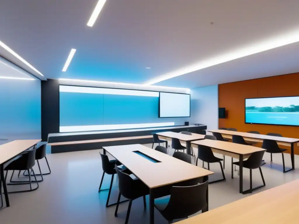 Sala de clase futurista en Uruguay con inteligencia artificial en educación