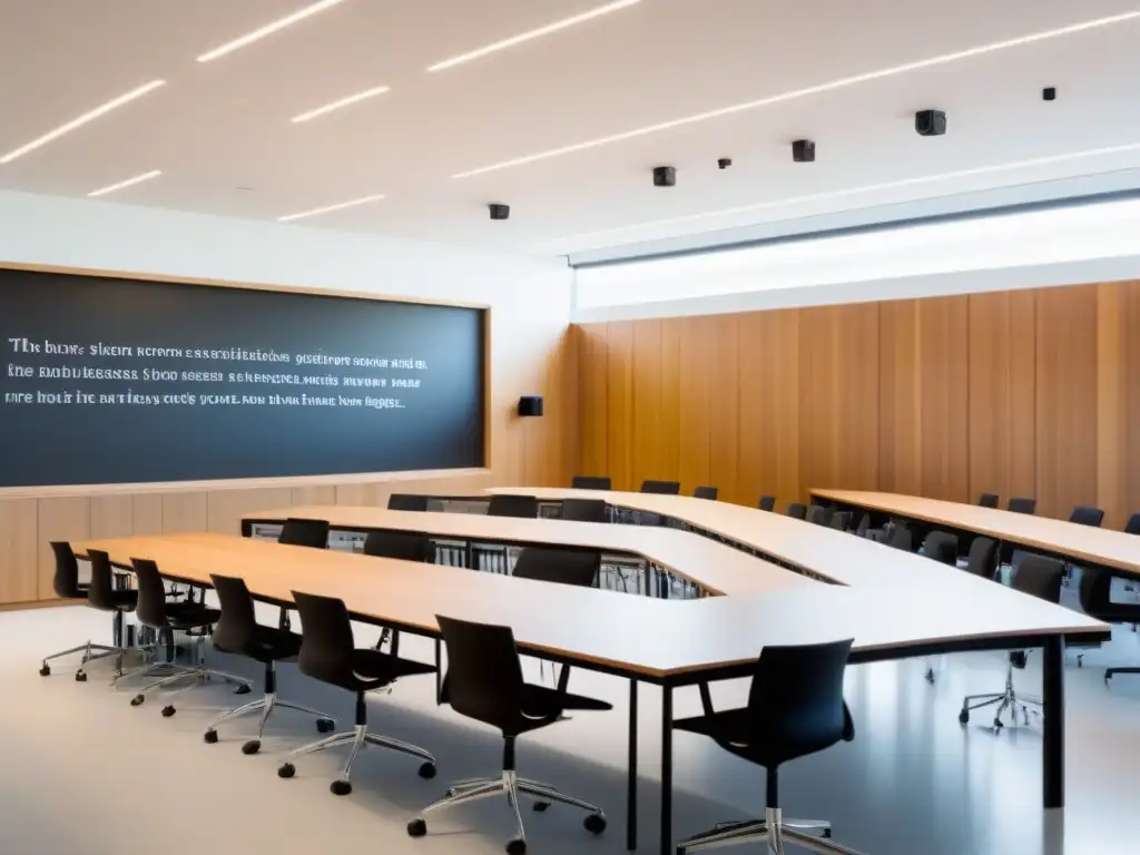 Sala de clase moderna y elegante en una escuela de negocios en Uruguay, ideal para estudiantes de MBA