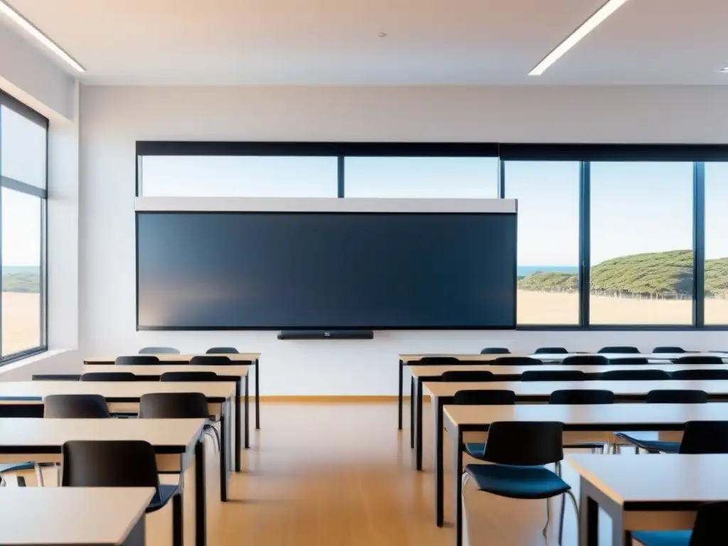 Sala de clase moderna en Uruguay con pizarra digital, beneficios pizarras digitales enseñanza Uruguay