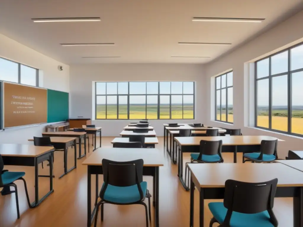 Sala de clases moderna en Uruguay para educación bilingüe, destacando la importancia del bilingüismo en Uruguay