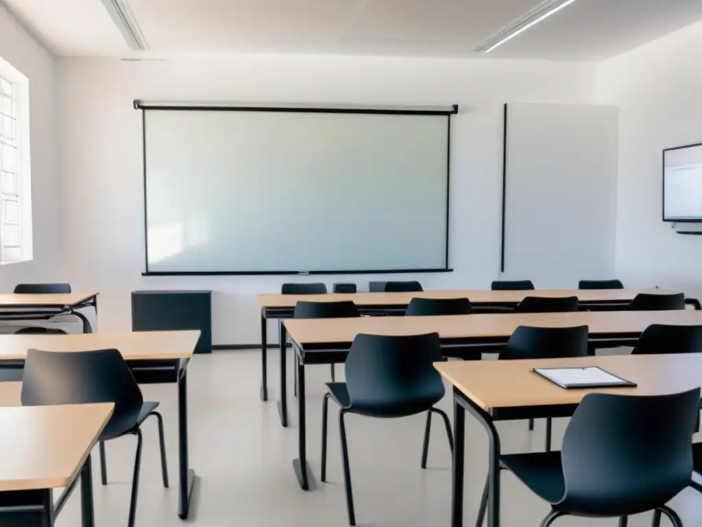 Sala de clases moderna en Uruguay con educación digital, luz natural y tecnología integrada