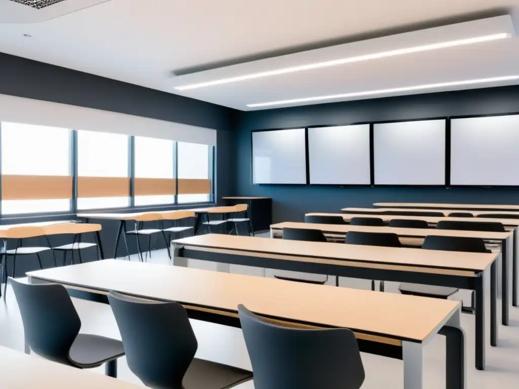 Sala de clases moderna y eficiente en Uruguay, con tecnología educativa y diseño minimalista