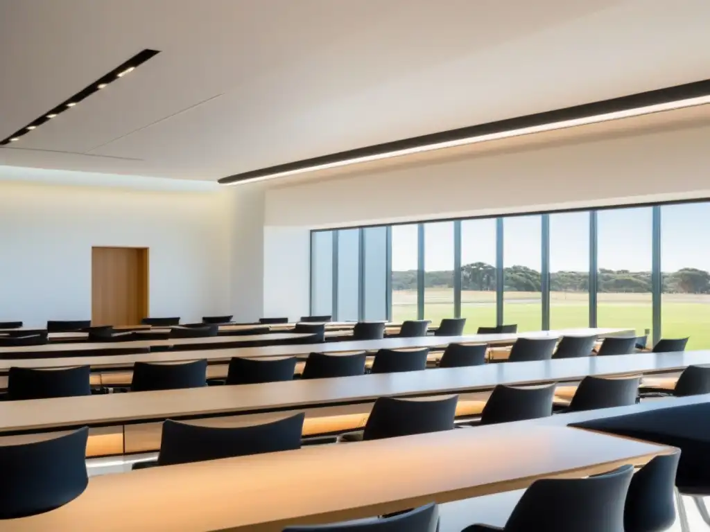 Sala de clases moderna y elegante en una escuela de negocios en Uruguay