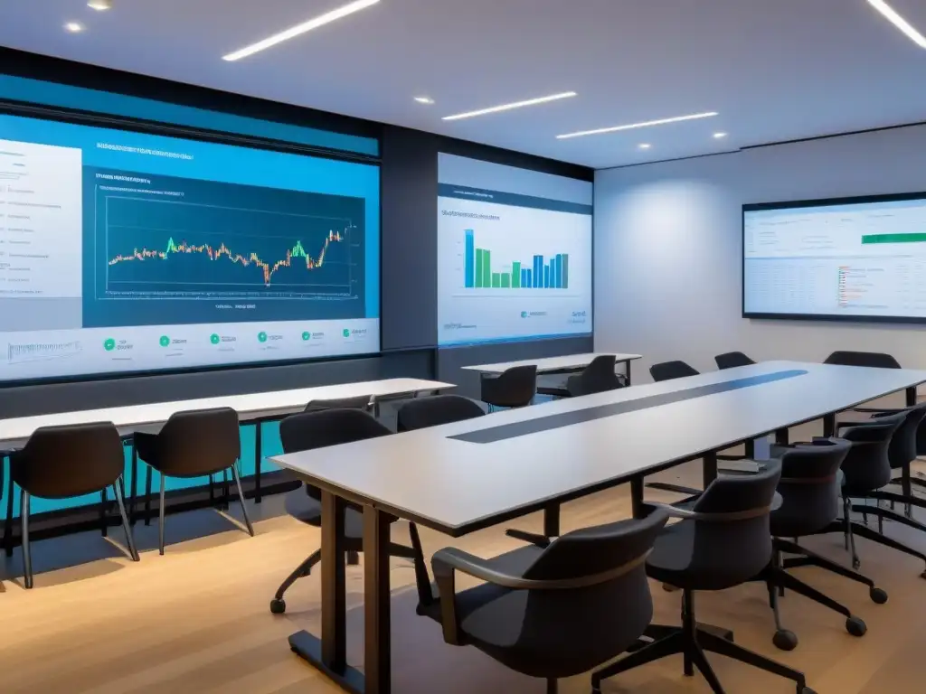 Aula futurista para emprendedores jóvenes en Uruguay Sala de clases moderna para emprendedores jóvenes en Uruguay, con tecnología avanzada y ambiente inspirador