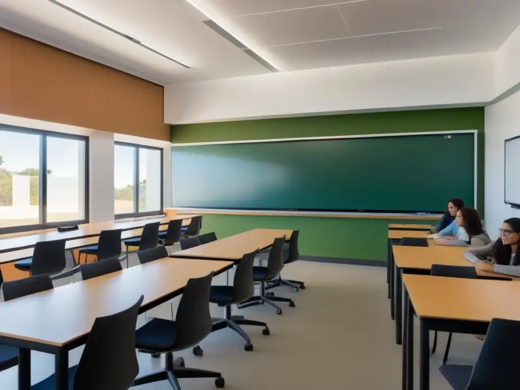 Sala de clases moderna en Uruguay con métodos enseñanza innovadores para cambio social