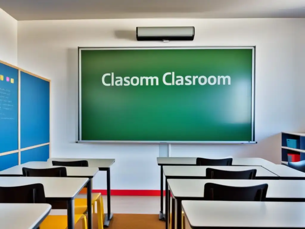 Sala de clases moderna en Uruguay con Pizarra Digital Interactiva, ambiente tecnológico y cultural