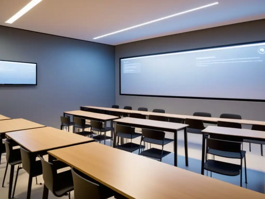 Sala de clases moderna en Uruguay con tecnología avanzada y ambiente acogedor