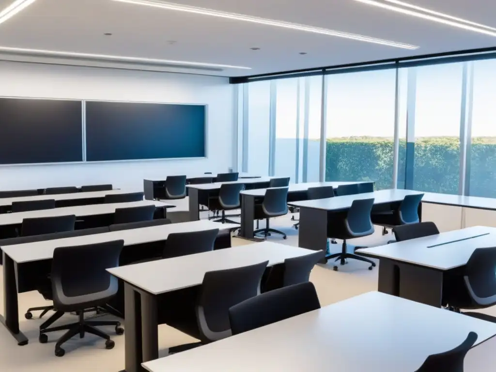 Salón de clase moderno en UTEC para Programas MBA innovadores Uruguay, con diseño minimalista y tecnología avanzada