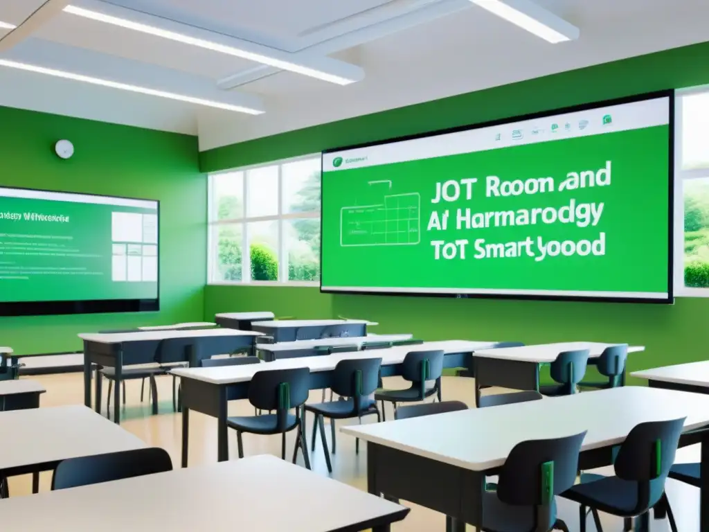 Salón de clase moderno con tecnologías educativas IoT en Uruguay, integrando innovación y tradición en un ambiente luminoso