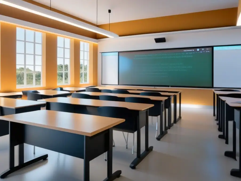 Aula Futurista en Uruguay: Tecnología AI Avanzada Salón de clases futurista en Uruguay con Tecnología AI avanzada integrada